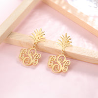 Monogram Drop Earrings with Leaf Top