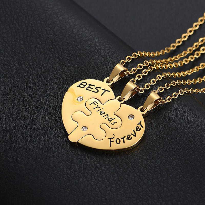 Engraved Best Friends Heart Puzzle Necklace Set