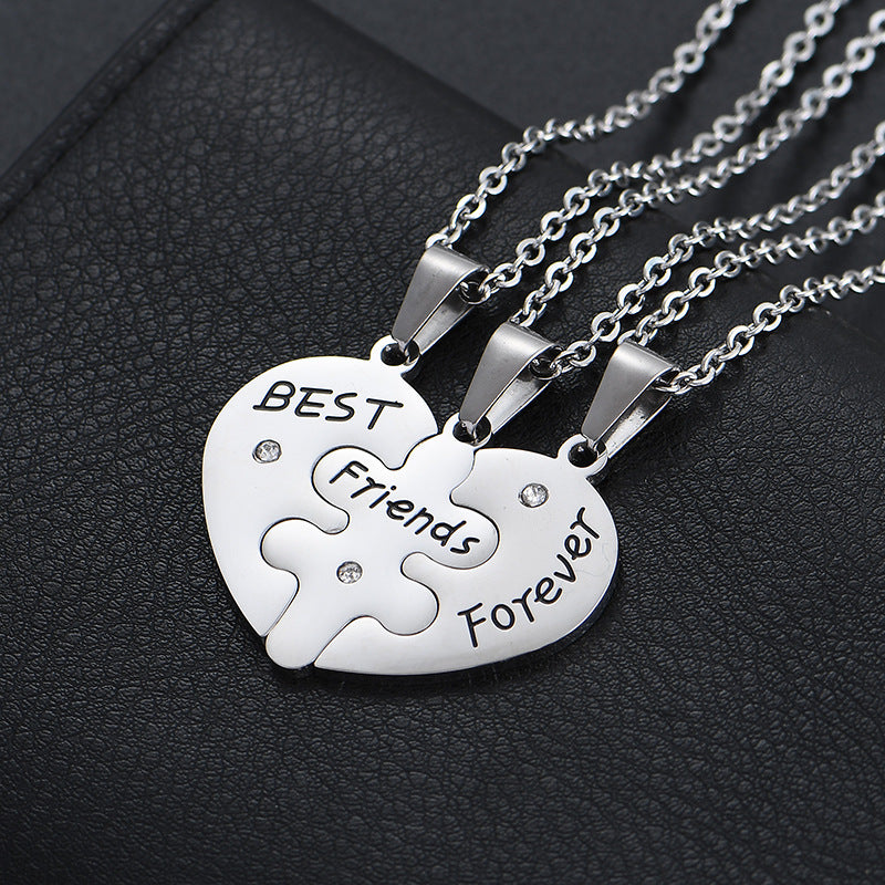 Engraved Best Friends Heart Puzzle Necklace Set