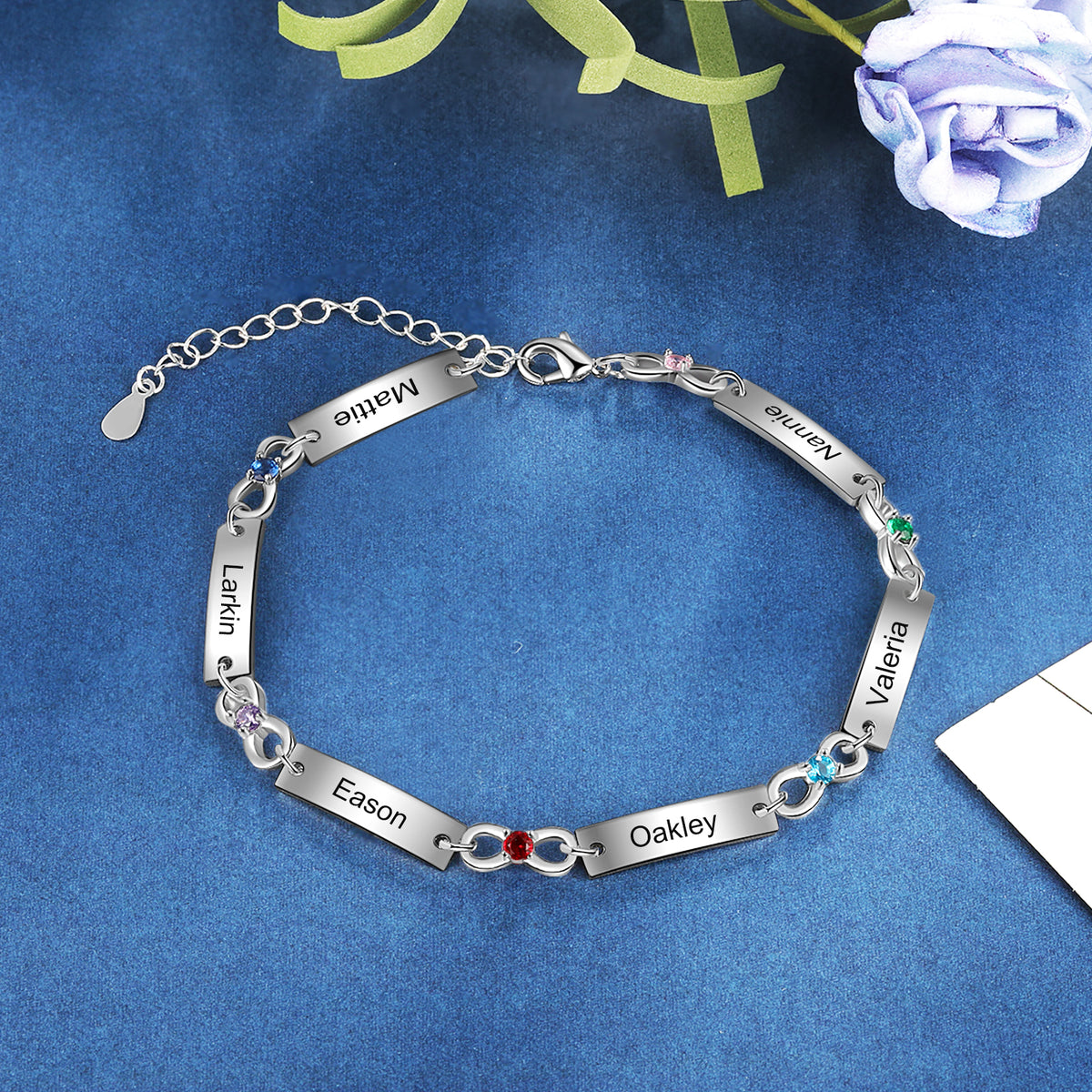 Family Name Bar Birthstone Bracelet