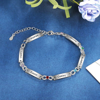 Family Name Bar Birthstone Bracelet
