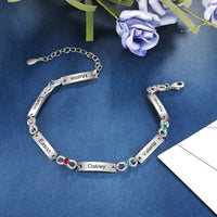 Family Name Bar Birthstone Bracelet