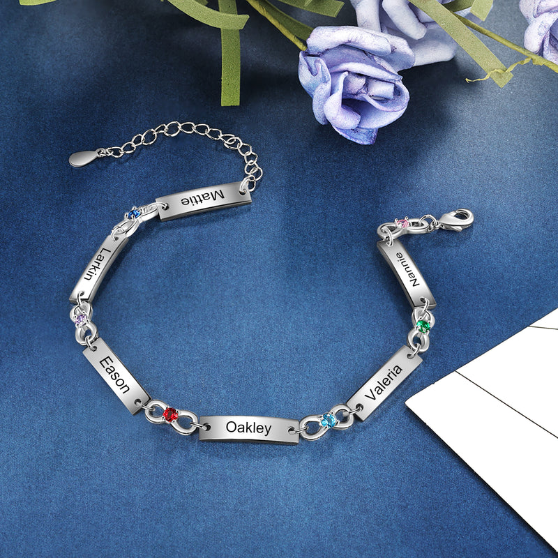 Family Name Bar Birthstone Bracelet