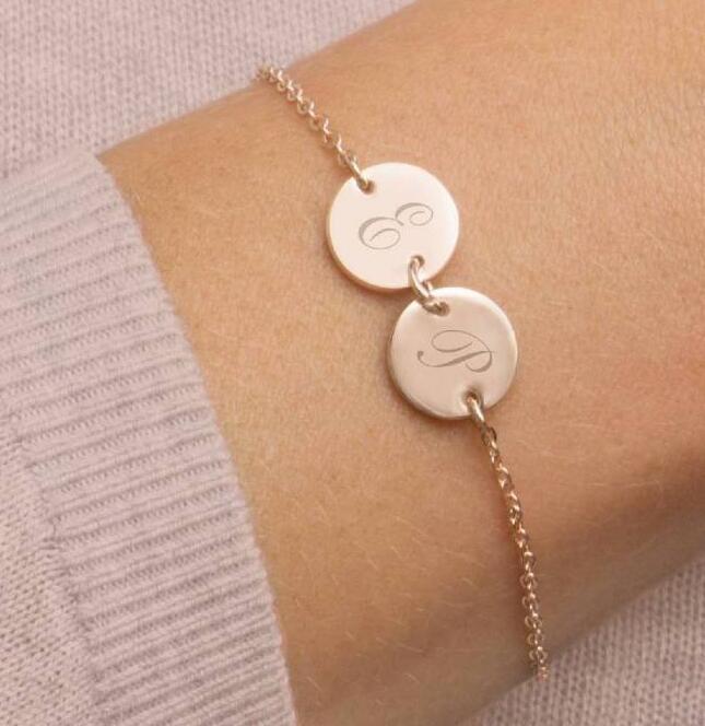 Personalized Fingerprint and Initial Disc Bracelet