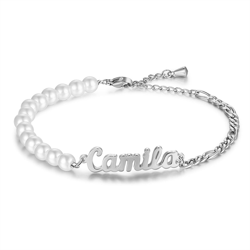 Personalized Pearl and Chain Name Bracelet