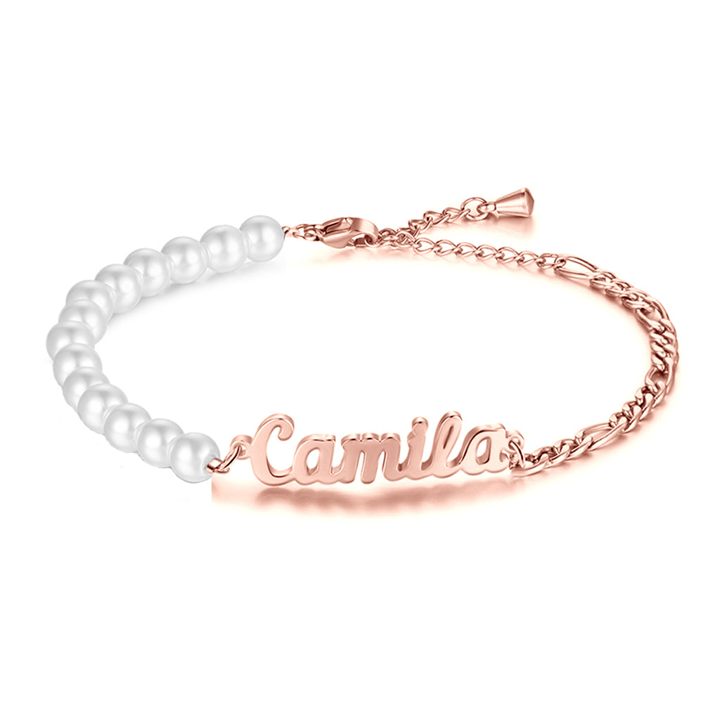 Personalized Pearl and Chain Name Bracelet