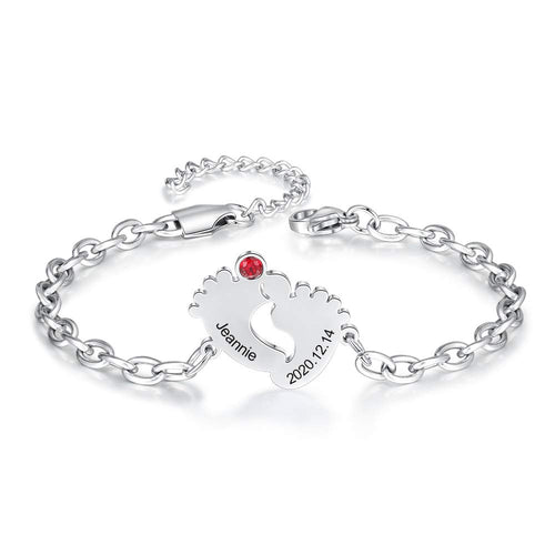 Engraved Baby Feet Birthstone Bracelet