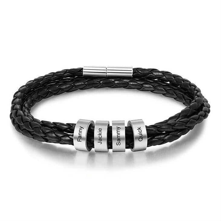 Braided Leather Bracelet with Custom Beads