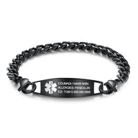 Black Curb Chain Engraved Medical ID Bracelet