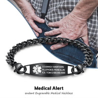 Black Curb Chain Engraved Medical ID Bracelet