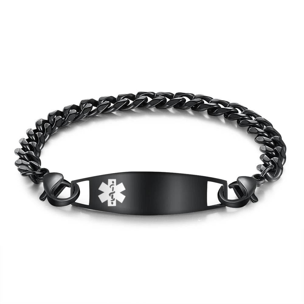 Black Curb Chain Engraved Medical ID Bracelet