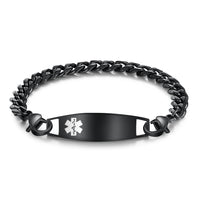 Black Curb Chain Engraved Medical ID Bracelet