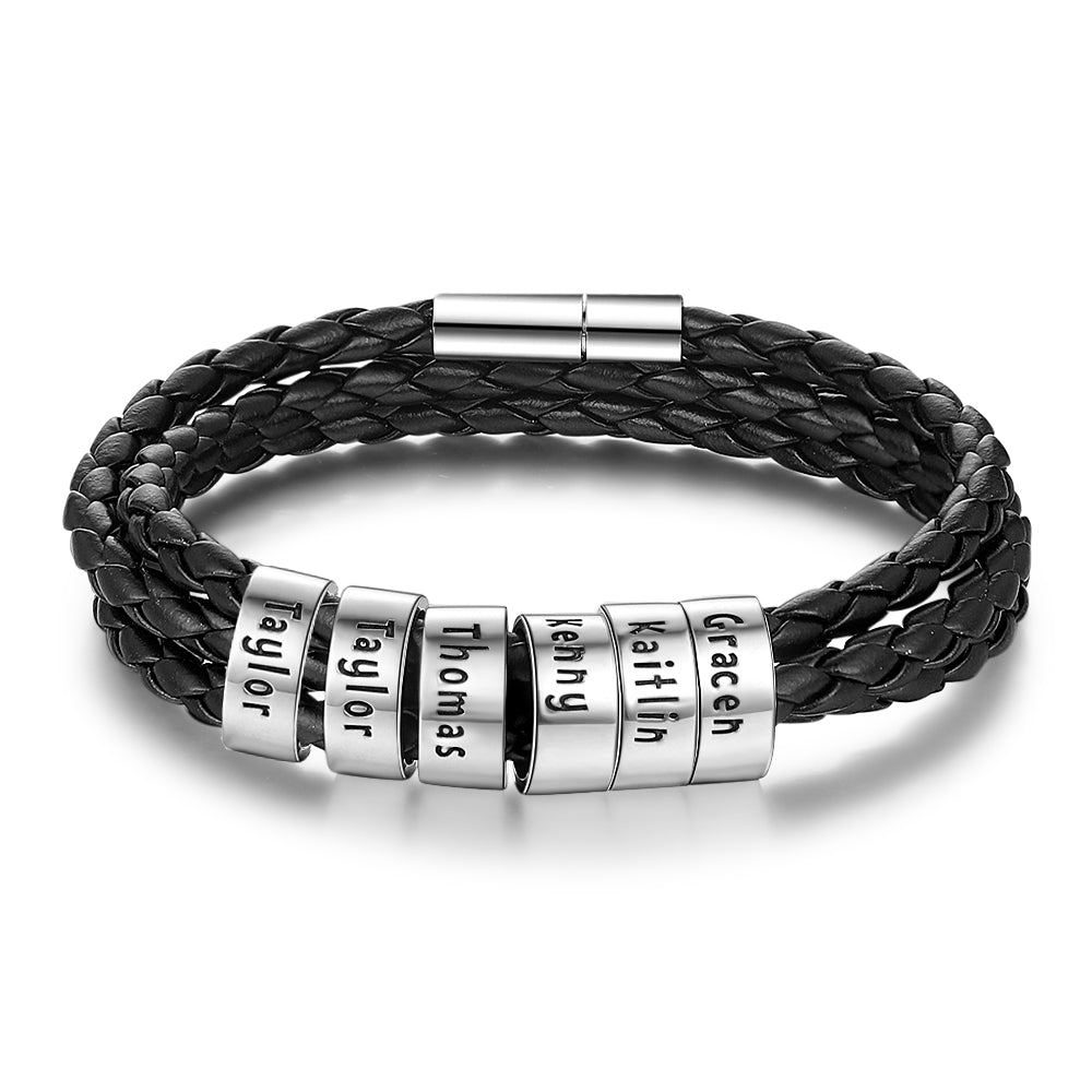 Braided Leather Bracelet with Custom Beads