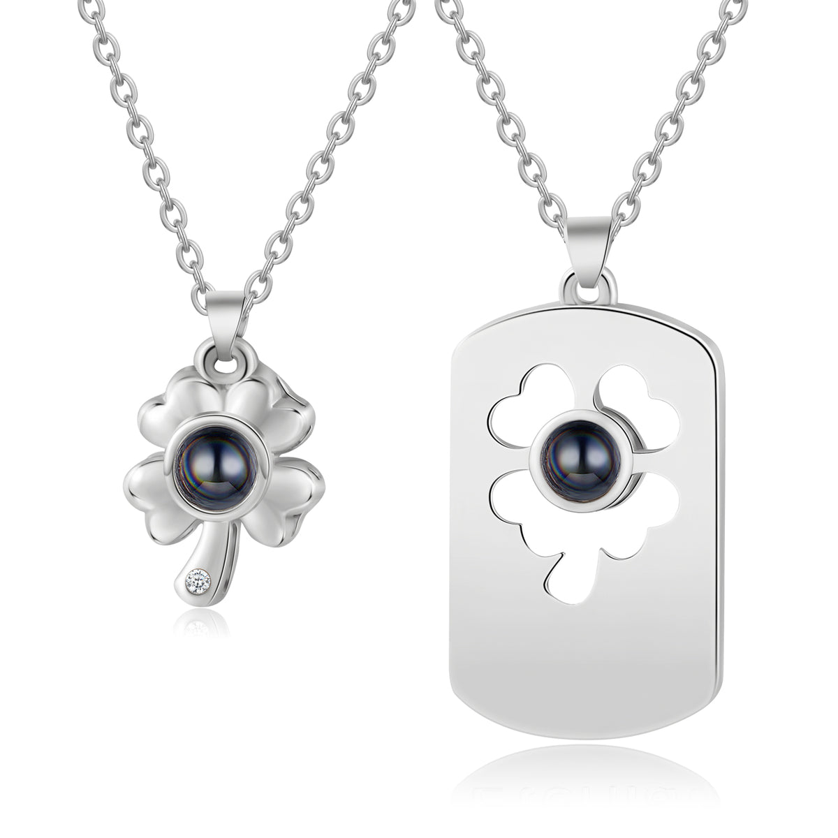 Clover and Love Tag Photo Projection Couple Necklaces