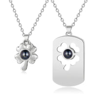 Clover and Love Tag Photo Projection Couple Necklaces