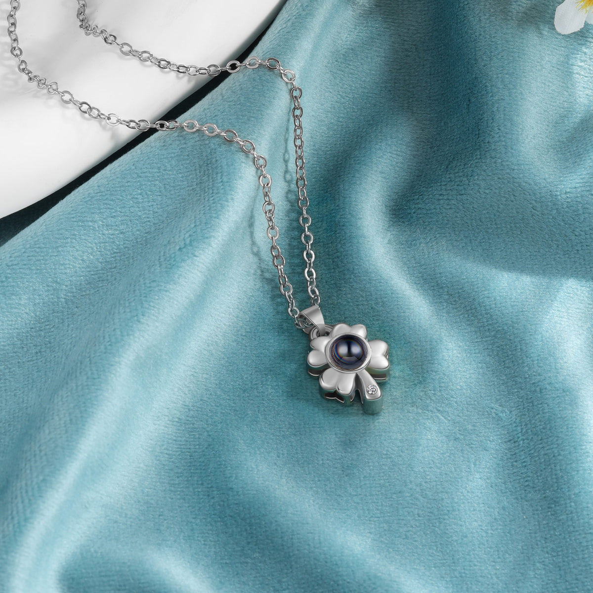 Clover and Love Tag Photo Projection Couple Necklaces