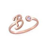 Sterling Silver Open Initial Ring with Stone