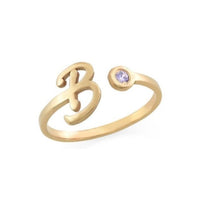 Sterling Silver Open Initial Ring with Stone