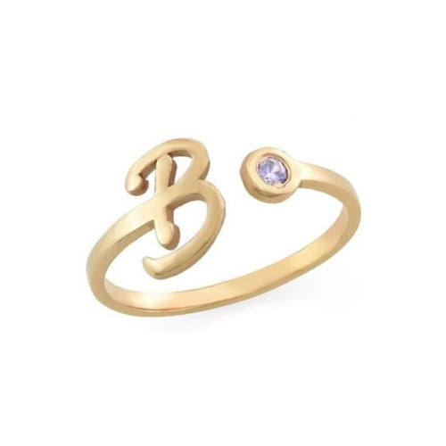 Sterling Silver Open Initial Ring with Stone