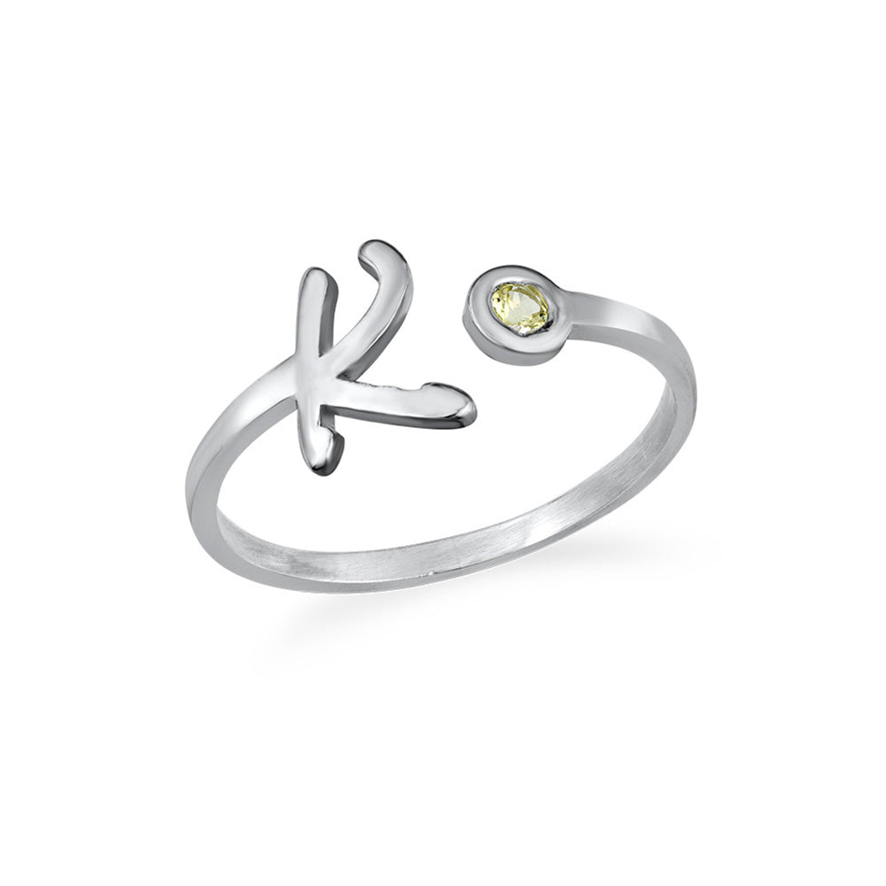 Sterling Silver Open Initial Ring with Stone
