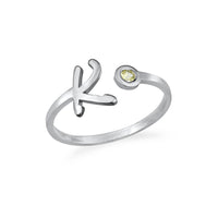 Sterling Silver Open Initial Ring with Stone
