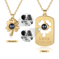 Clover and Love Tag Photo Projection Couple Necklaces