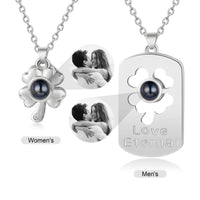 Clover and Love Tag Photo Projection Couple Necklaces