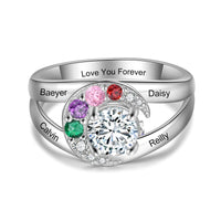 Engraved Name Birthstone Swirl Ring