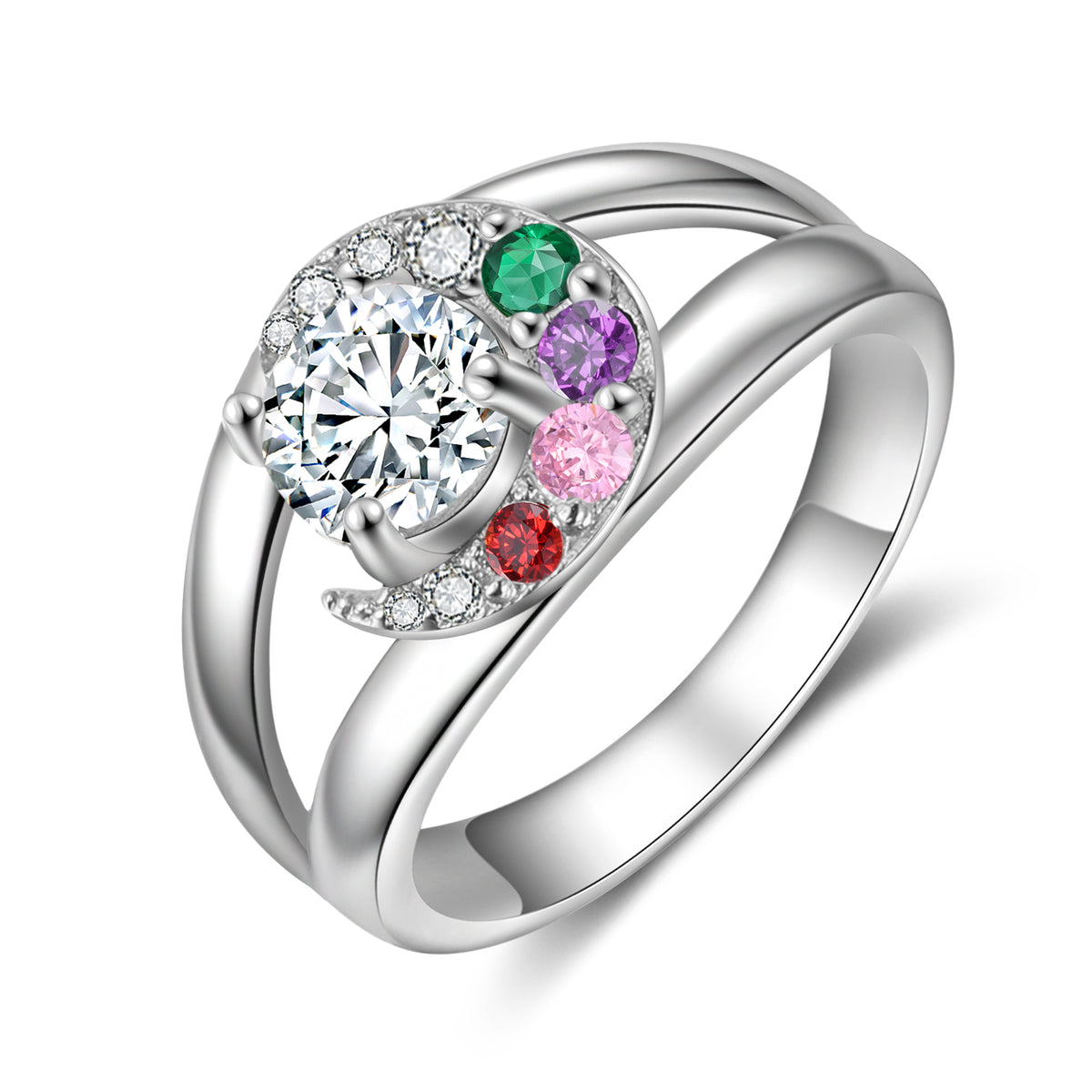 Engraved Name Birthstone Swirl Ring