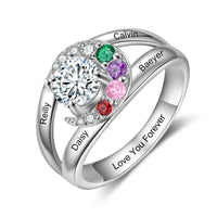 Engraved Name Birthstone Swirl Ring