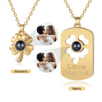 Clover and Love Tag Photo Projection Couple Necklaces