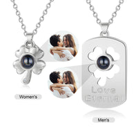 Clover and Love Tag Photo Projection Couple Necklaces