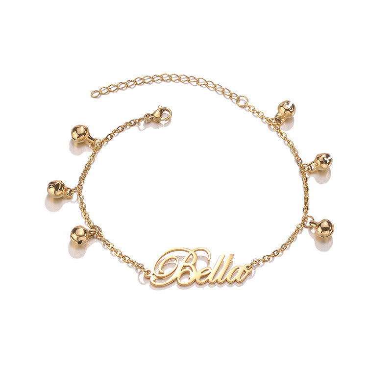 Script Name Bracelet with Bell Charms