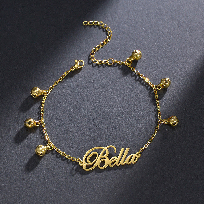 Script Name Bracelet with Bell Charms