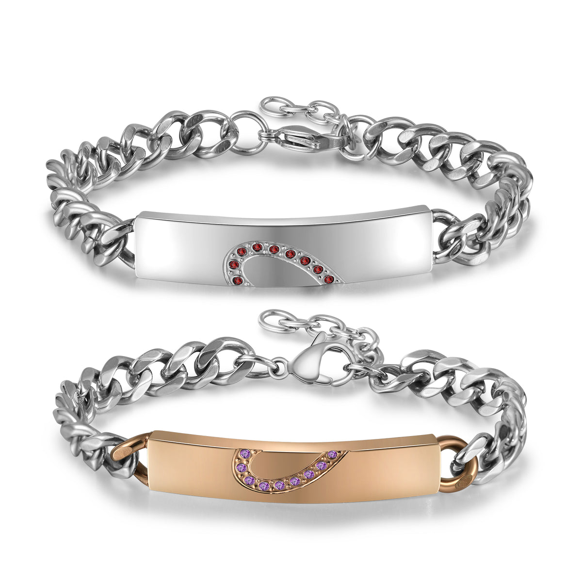 Engraved Couple Name Bar Bracelets with Birthstones