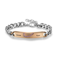 Engraved Couple Name Bar Bracelets with Birthstones