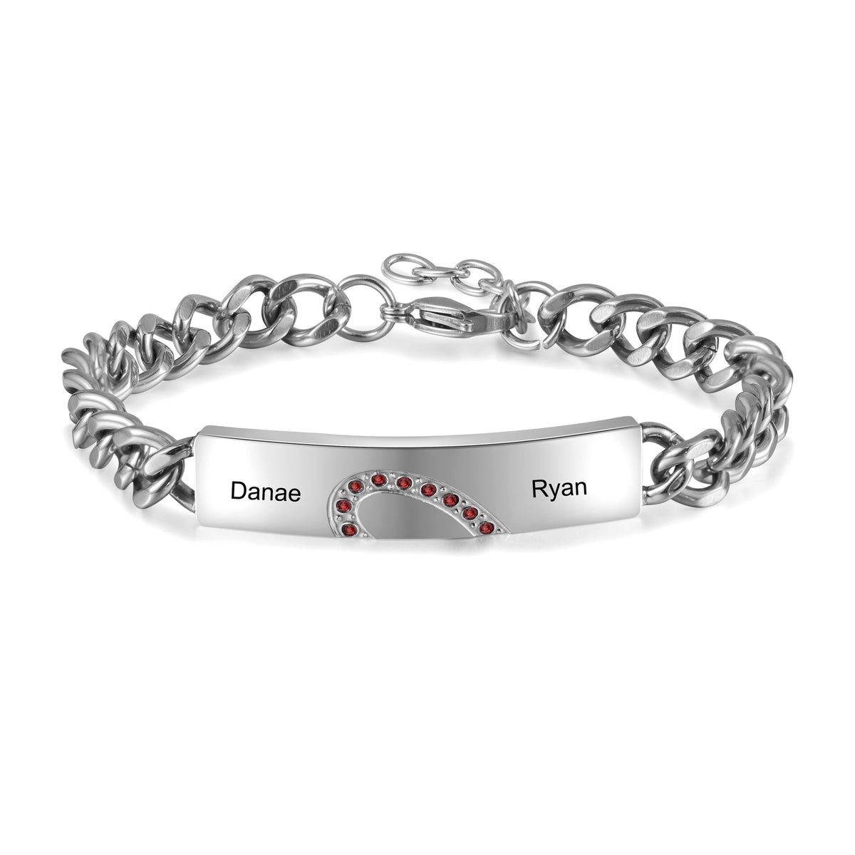 Engraved Couple Name Bar Bracelets with Birthstones