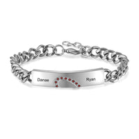 Engraved Couple Name Bar Bracelets with Birthstones