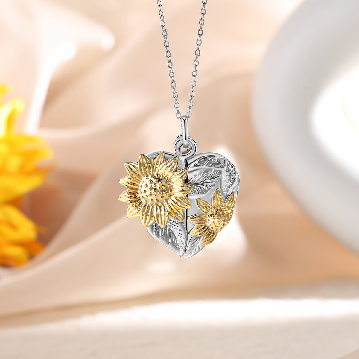 Sunflower Heart Photo Locket Necklace