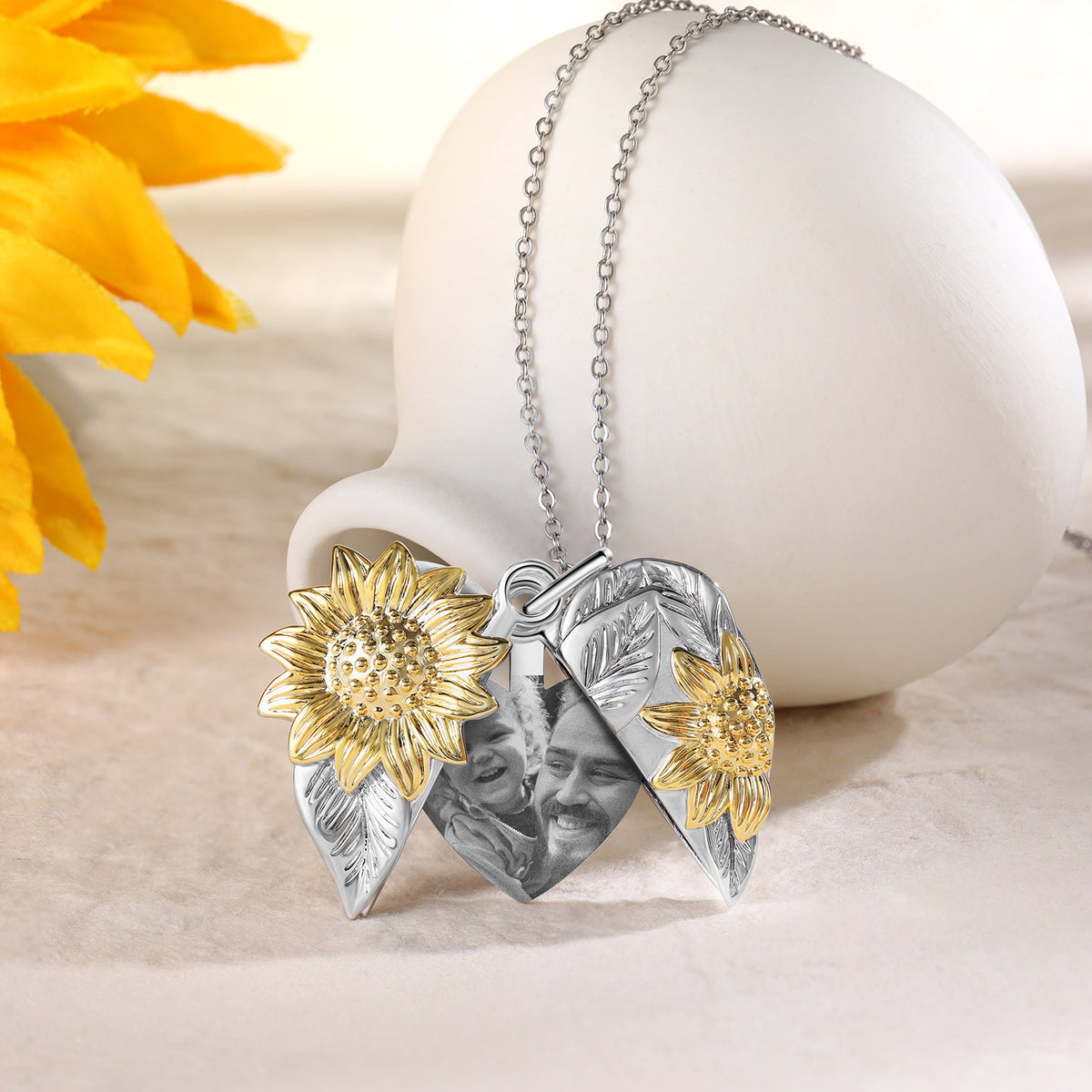 Sunflower Heart Photo Locket Necklace