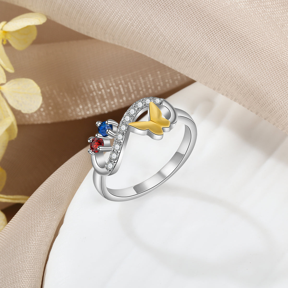 Butterfly Infinity Two Birthstone Ring