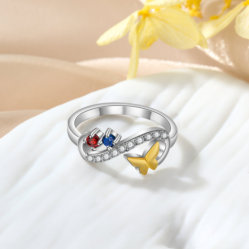 Butterfly Infinity Two Birthstone Ring