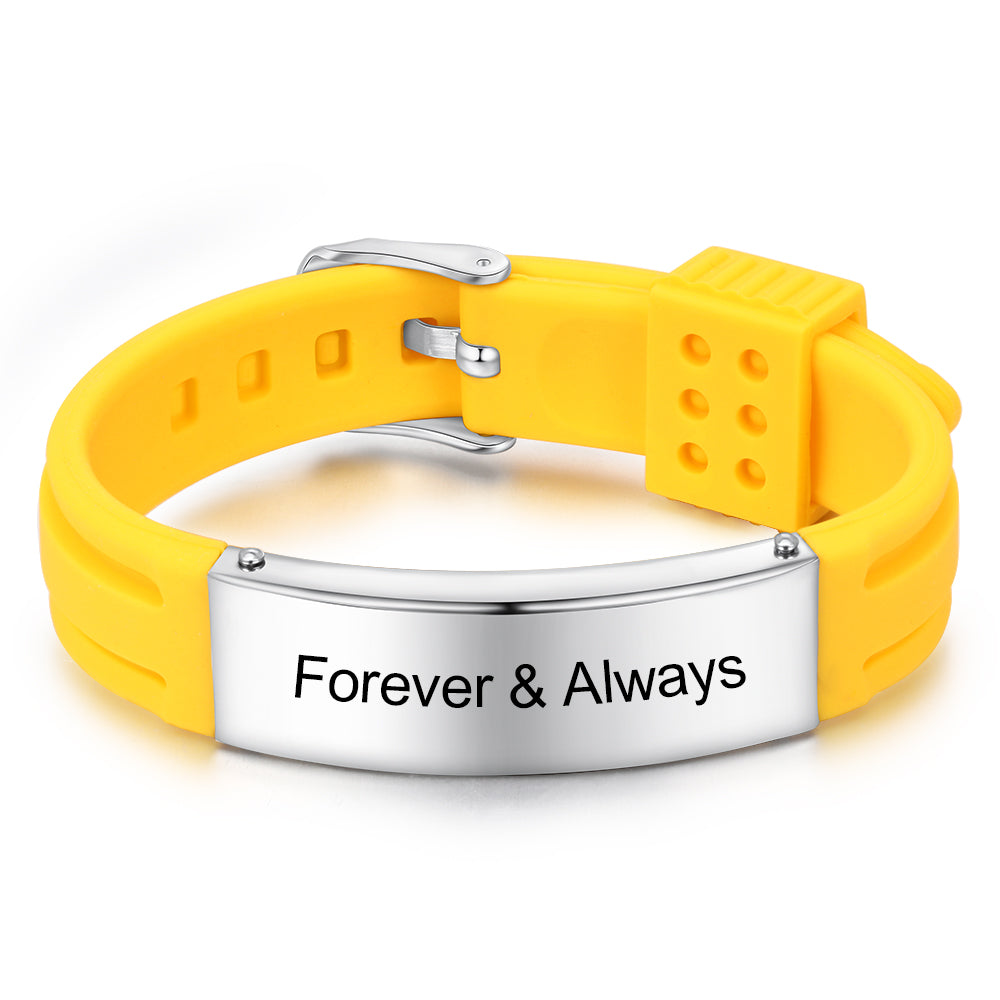 Engraved Silicone Sport Bracelet, Medical or Custom Text