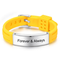 Engraved Silicone Sport Bracelet, Medical or Custom Text