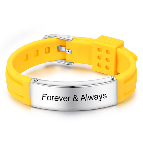 Engraved Silicone Sport Bracelet, Medical or Custom Text