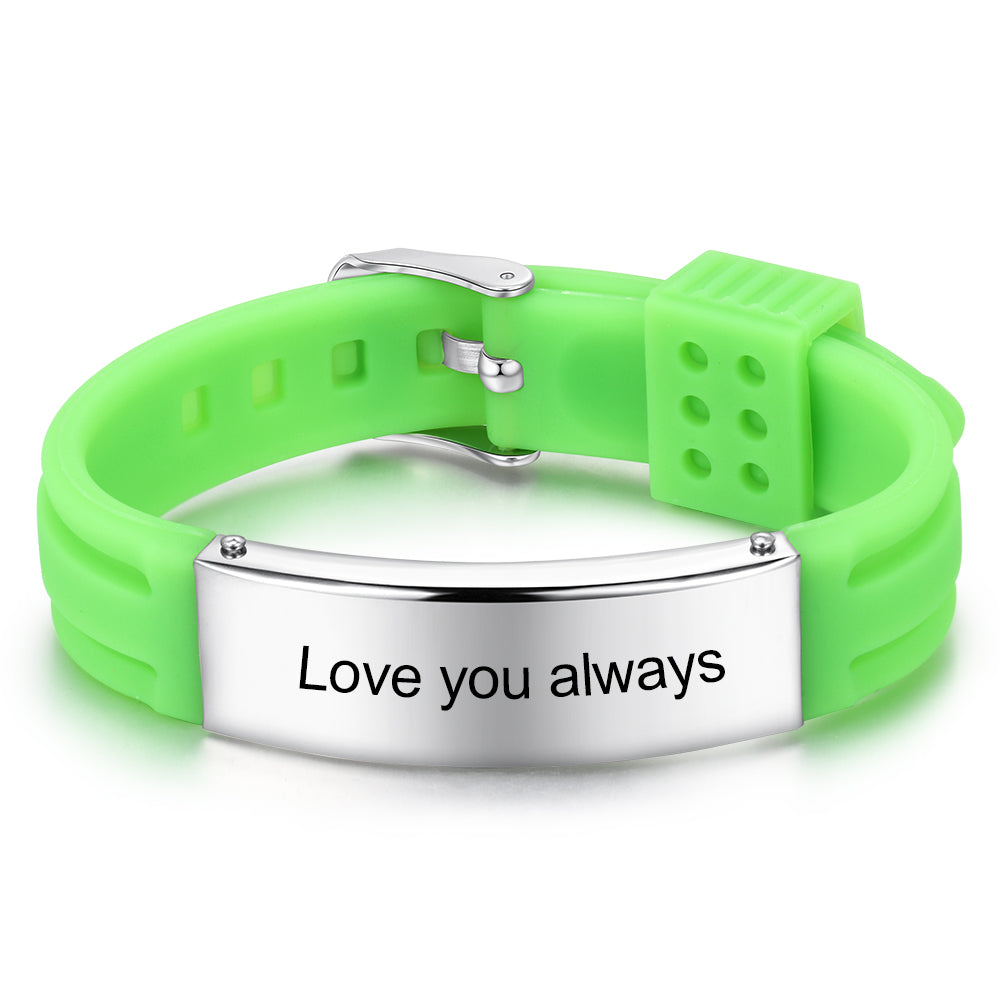 Engraved Silicone Sport Bracelet, Medical or Custom Text