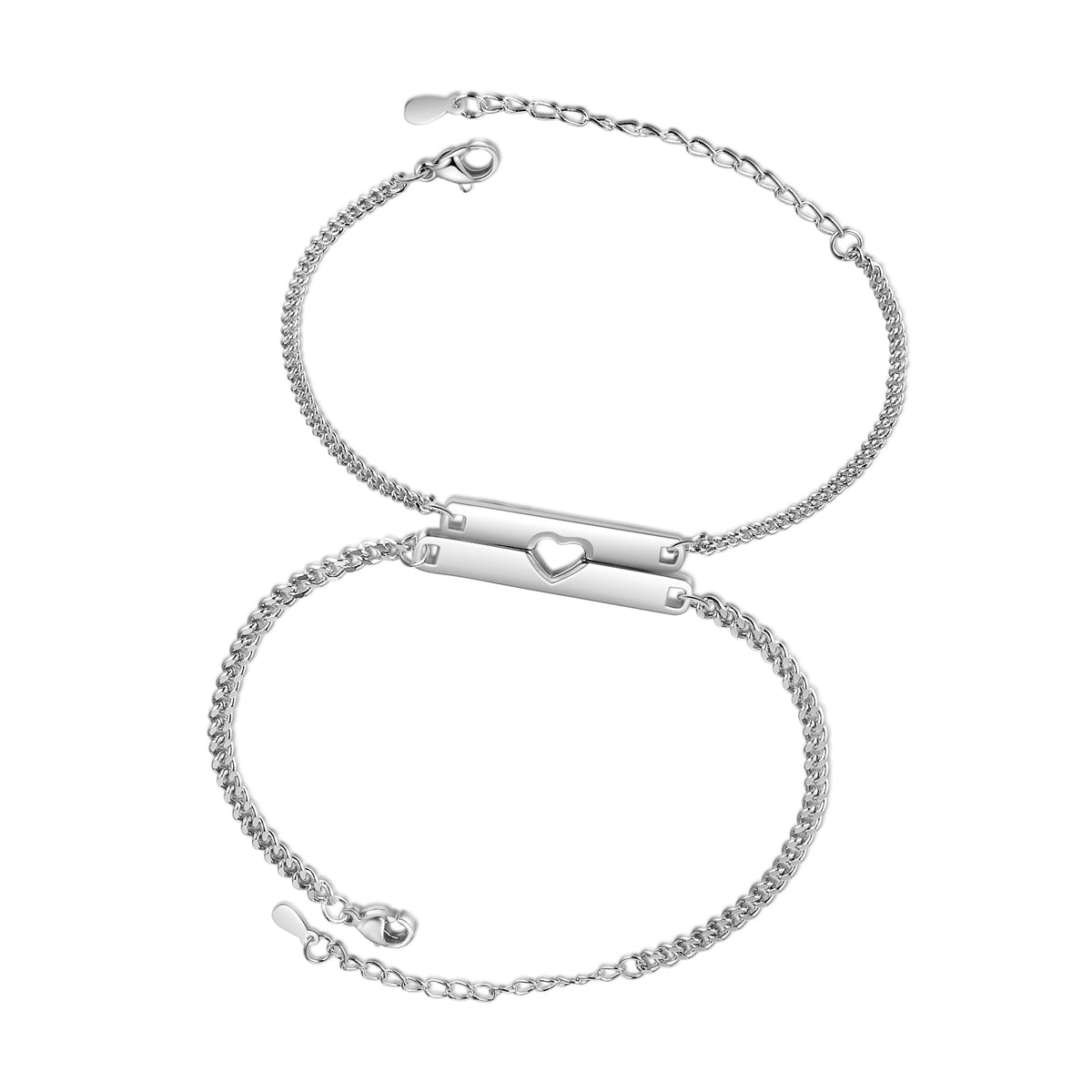 Engraved Heart Bar Couple Bracelet Set