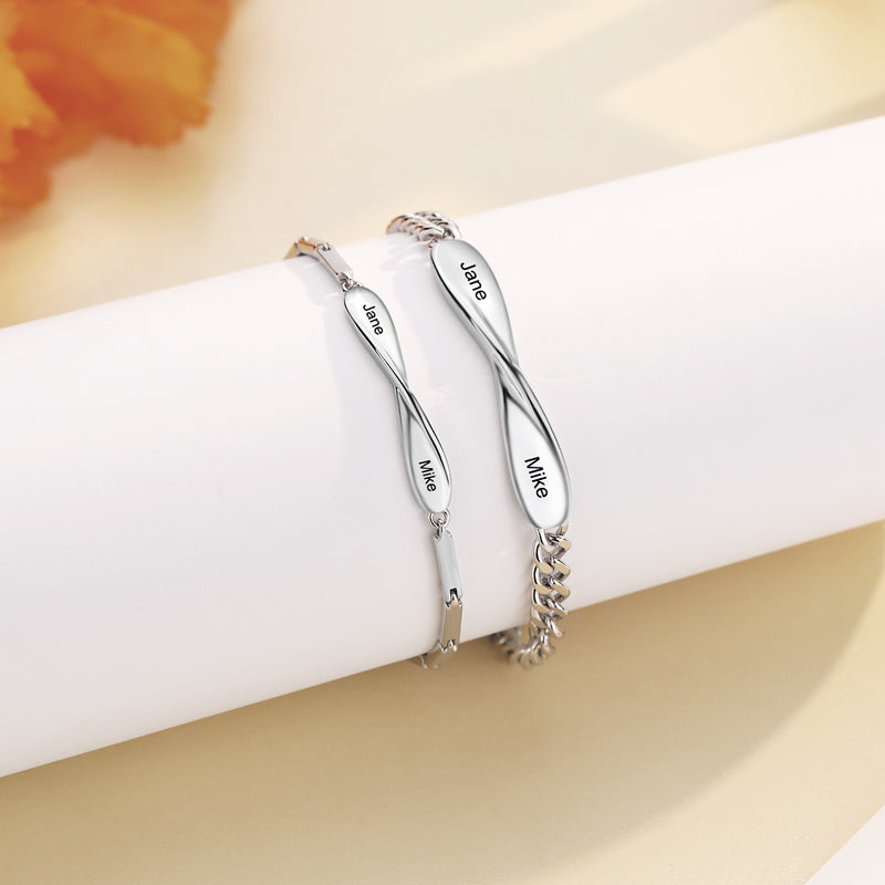 Engraved Infinity Couple Bracelet Set