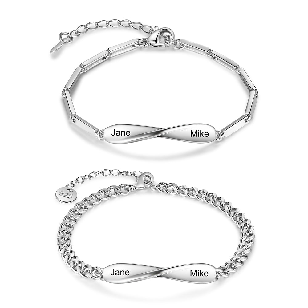 Engraved Infinity Couple Bracelet Set