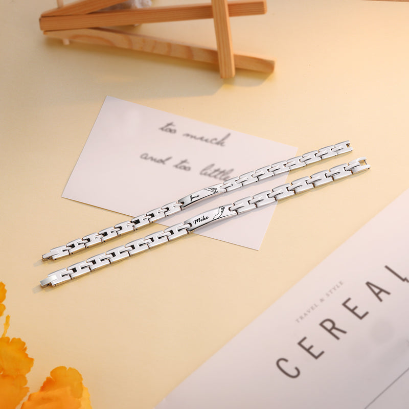 Engraved Name Link Couple Bracelet Set